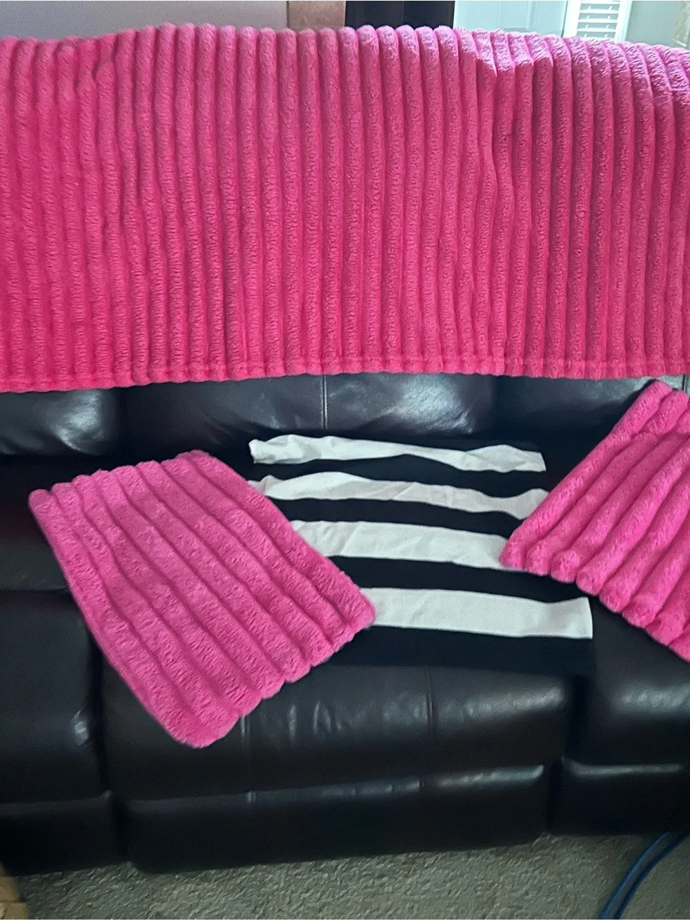Bright Pink Ribbed Throw Blanket and Pillow Set
